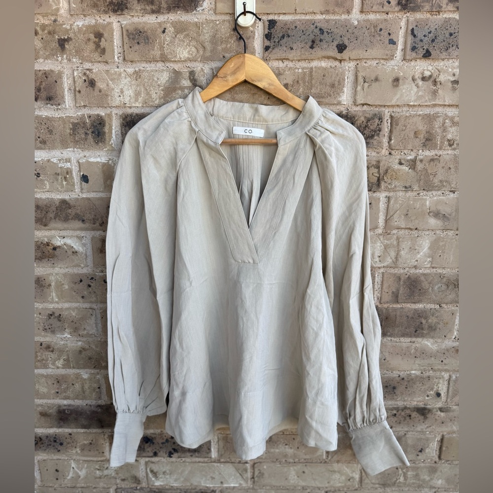 CO Collection Viscose Linen Blend beige long sleeve Blouse size XL